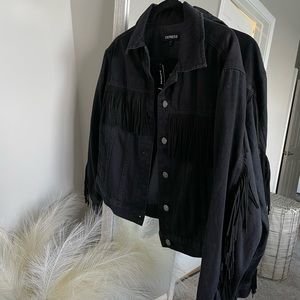 Express Black Fringe Jeans Jacket